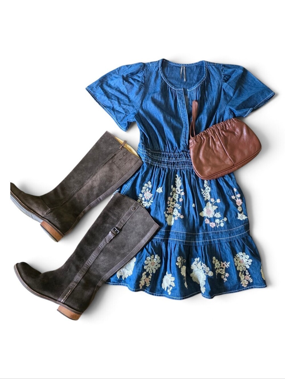 The Somerset Embroidered Denim Mini Dress from Anthropologie